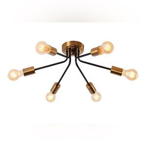 Modern Gold and Black 6-Arm Semi-Flush Ceiling Light